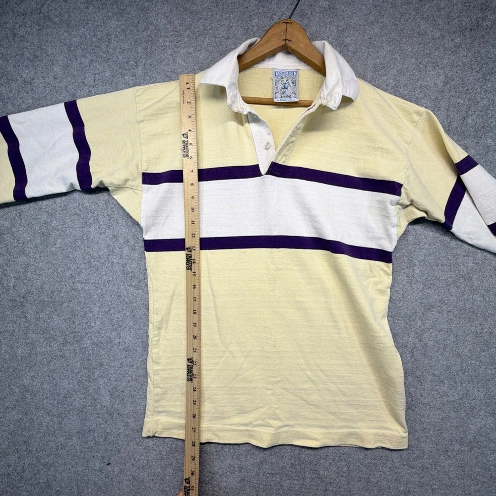Vintage Lands End Rugby Shirt Mens L Striped Cotton Long Sleeve Polo Made In USA